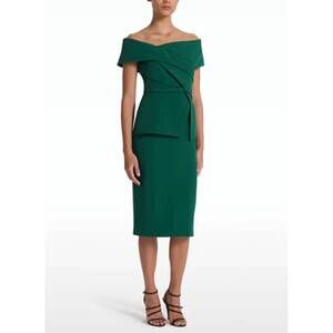 NEW SAFIYAA eima crepe off shoulder midi dress in tourmaline